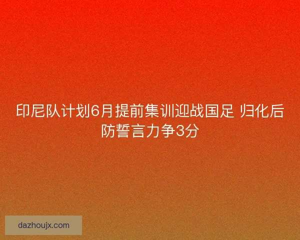 印尼队计划6月提前集训迎战国足 归化后防誓言力争3分